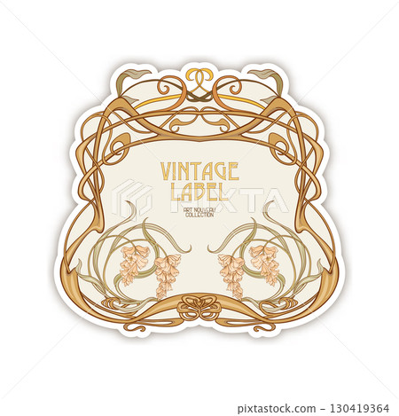 Decorative flowers and leaves in art nouveau style 130419364