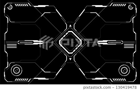 HUD sci-fi interface screen view white circular geometric design virtual futuristic technology creative display on black vector HUD sci-fi interface screen view white circular geometric design virtual futuristic technology creative display on black vector 130419478