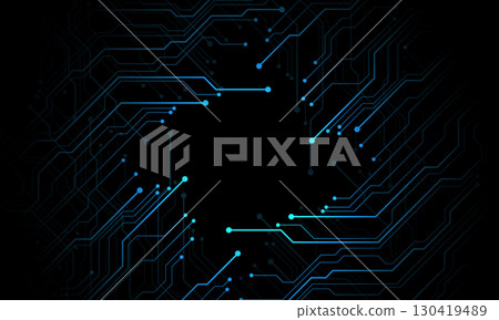 Abstract blue circuit board technology connected lines electronics elements computer motherboard chip processor semiconductor digital on black background vector Abstract blue circuit board technology connected lines electronics elements computer motherboard chip processor semiconductor digital on black background vector 130419489