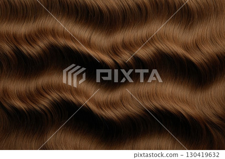 Lustrous, wavy brown hair cascades in soft, flowing waves, showcasing its rich color and healthy shine 130419632