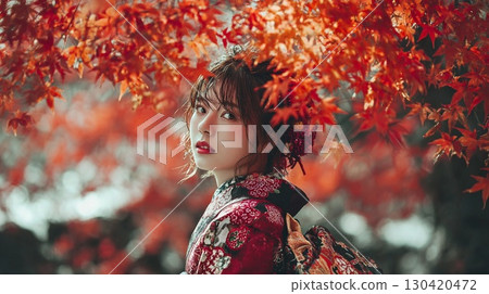 Beautiful kimono woman turning around surrounded by autumn leaves | Autumn, Japanese clothing, Japanese, portrait, beauty 130420472