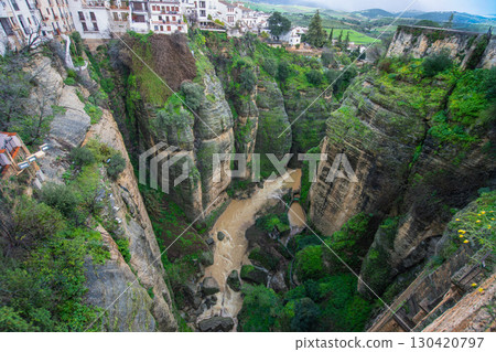 Ronda Spain Clifftop Town and El Tajo Gorge with Guadalevin River. Ronda Spain Clifftop Town and El Tajo Gorge with Guadalevin River. 130420797