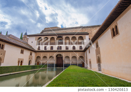 Reflecting Pool and Moorish Architecture in Patio de los Arrayanes Alhambra. Reflecting Pool and Moorish Architecture in Patio de los Arrayanes Alhambra. 130420813