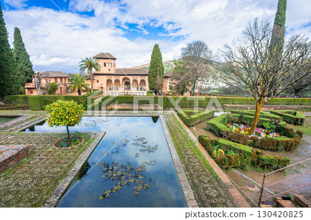 The Partal Gardens at the Alhambra Palace in Granada, Spain. The Partal Gardens at the Alhambra Palace in Granada, Spain. 130420825
