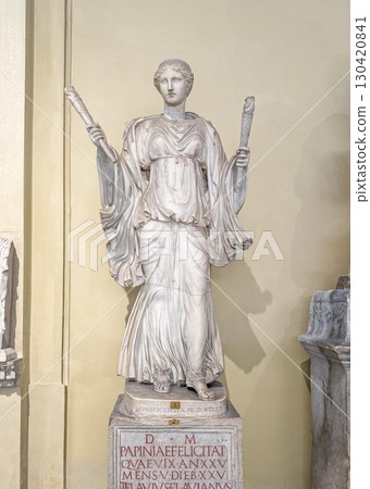 VATICAN CITY, ROME, ITALY - AUGUST 02, 2025 Statue of Artemis with torches, ancient Greek virgin goddess of the hunt, wilderness, wild animals, childbirth, and the Moon, daughter of Zeus 130420841