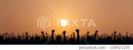 Silhouetted crowd raising fists in protest at sunset, symbolizing the fight for rights, freedoms, and social justice against government oppression and immigration raids Silhouetted crowd raising fists in protest at sunset, symbolizing the fight for rights, freedoms, and social justice against government oppression and immigration raids 130421195