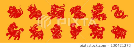 Chinese zodiac. China New Year animals. Horoscope symbols. Rat, Bull, Tiger, Rabbit, Dragon, Snake, Horse, Goat, Monkey, Rooster, Dog, Pig. Oriental signs. Vector set Chinese zodiac. China New Year animals. Horoscope symbols. Rat, Bull, Tiger, Rabbit, Dragon, Snake, Horse, Goat, Monkey, Rooster, Dog, Pig. Oriental signs. Vector set 130421273