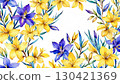 黃色和紫色的百合花，水彩風格的優雅花朵 130421369