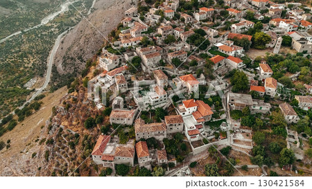 Drone Landscape with Upper Qeparo Village in Albania 130421584