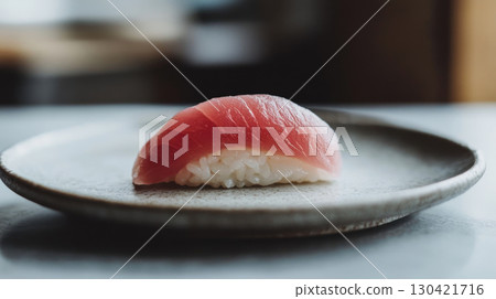 Single Piece of Tuna Nigiri on Ceramic Plate Single Piece of Tuna Nigiri on Ceramic Plate 130421716