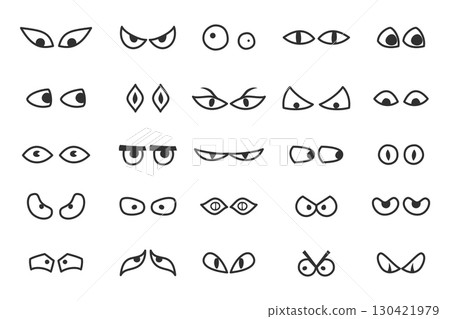Collection of cartoon monster eyes in different shapes on white background. Spooky design elements 130421979