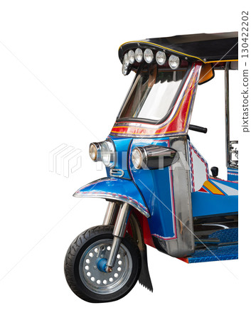 Front view of Tuk Tuk auto rickshaw isolated on white background 130422202