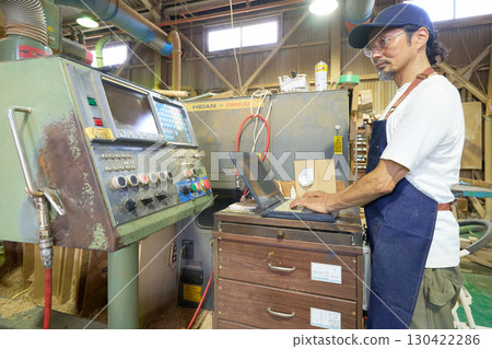 A woodworking shop where wood processing is performed under computer control 130422286