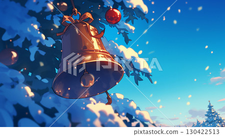 聖誕樹和鈴鐺,卡通風格 聖誕樹和鈴鐺,卡通風格 130422513