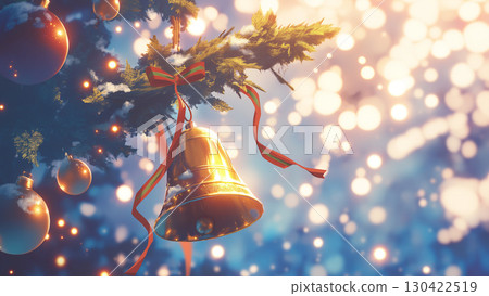 聖誕樹和鈴鐺,卡通風格 聖誕樹和鈴鐺,卡通風格 130422519