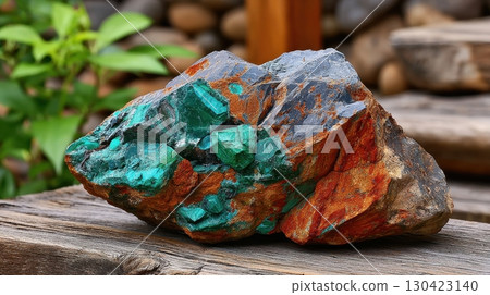 Close-up of chrysocolla ore, revealing a visually appealing rock with distinct mineral textures and vibrant turquoise colors on display Close-up of chrysocolla ore, revealing a visually appealing rock with distinct mineral textures and vibrant turquoise colors on display 130423140