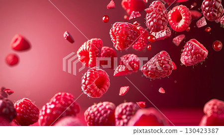 Dive into vibrant reds with these floating raspberries captured in stunning detail 130423387
