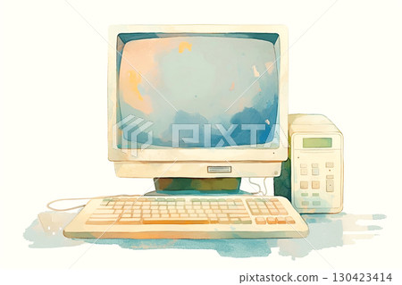 Dive into nostalgia with this AI generated watercolor illustration of a vintage computer. Dive into nostalgia with this AI generated watercolor illustration of a vintage computer. 130423414