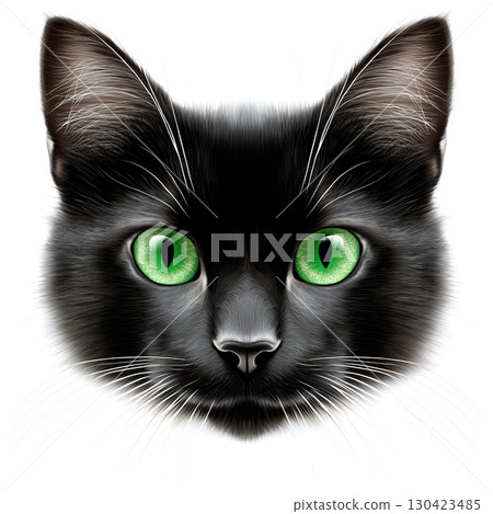 Close-up portrait of a black cat with bright green eyes 130423485