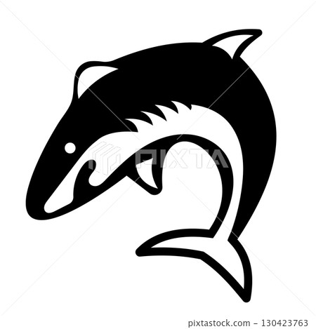 Silhouette of Jumping Shark in Motion. Vector Illustration. Perfect for use in logos, icons, tattoos, decals, prints, sports teams or marine themed graphic projects. 130423763
