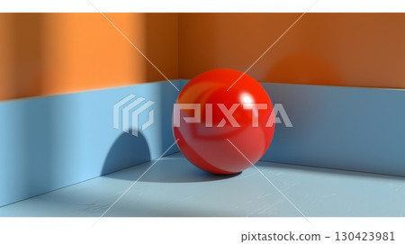 Red Sphere in the Corner Minimalist Still Life with a Vibrant, Colorful Paper Background. Red Sphere in the Corner Minimalist Still Life with a Vibrant, Colorful Paper Background. 130423981