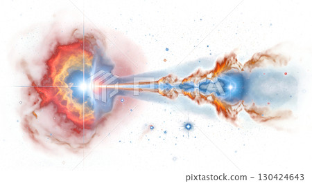 A stunning cosmic image shows powerful stellar jets from a young star carving through a vibrant nebula. This breathtaking deep space view captures the birth of a star. A stunning cosmic image shows powerful stellar jets from a young star carving through a vibrant nebula. This breathtaking deep space view captures the birth of a star. 130424643