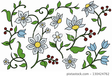 Set with vector floral ornaments. Oriental flowers. 130424762