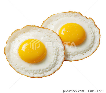 A fresh fried egg with two yolks on a white background, close-up. Ideal image for food blogs, menus and food advertising. A fresh fried egg with two yolks on a white background, close-up. Ideal image for food blogs, menus and food advertising. 130424779