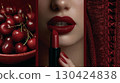 Crimson Elegance. Deep crimson theme with cherries, lipstick 130424838