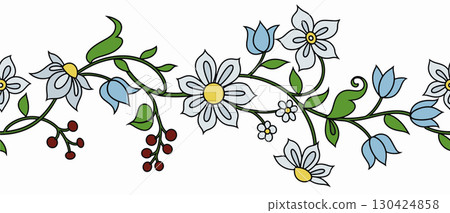 Seamless border with vector floral ornaments. Oriental frame Seamless border with vector floral ornaments. Oriental frame 130424858