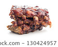 Pork BBQ glazed ribs isolated on white background. 130424957