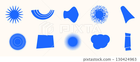 Set of modern abstract blue vector shapes and geometric figures in Y2K style. Trendy design elements for banner, poster, background, social media, web, and digital illustration Set of modern abstract blue vector shapes and geometric figures in Y2K style. Trendy design elements for banner, poster, background, social media, web, and digital illustration 130424963