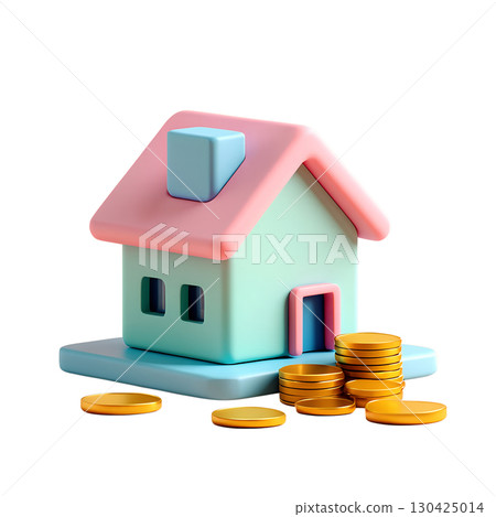 3d house shape formed from stacked golden coins, home investment and property savings concept isolated 130425014