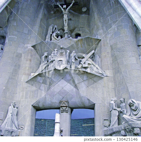 Spain, Barcelona, Gaudi architecture, Sagrada Familia Cathedral, Passion facade 130425146