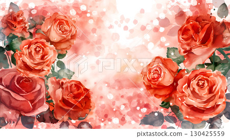 Watercolor roses in soft hues create a serene background with ample copy space for text 130425559