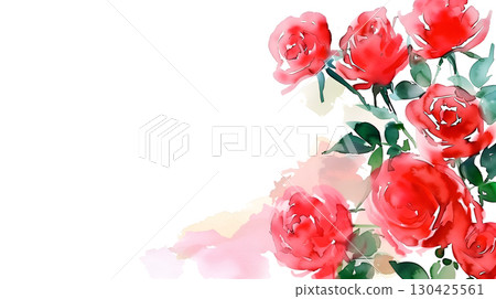 Elegant watercolor roses with ample copy space ideal for invitations and decorative designs 130425561