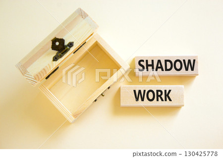 Shadow work psychology symbol. Concept words Shadow work on beautiful wooden blocks. Beautiful white table white background. Empty beautiful wooden chest. Psychology shadow work concept. Copy space. 130425778