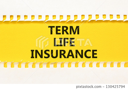 Term life insurance symbol. Concept words Term life insurance on beautiful yellow paper. Beautiful yellow white background. Business term life insurance concept. Copy space. 130425794