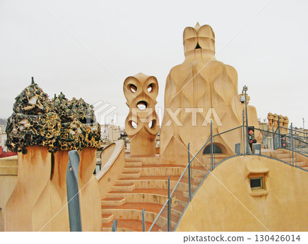 Spain, Barcelona, Gaudi architecture, Casa Mila apartment building, rooftop Spain, Barcelona, Gaudi architecture, Casa Mila apartment building, rooftop 130426014