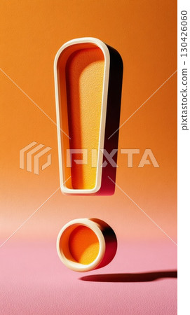 Bold orange exclamation mark with side view perspective on textured background Bold orange exclamation mark with side view perspective on textured background 130426060