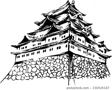 日本城堡的水墨畫插圖 日本城堡的水墨畫插圖 130426187