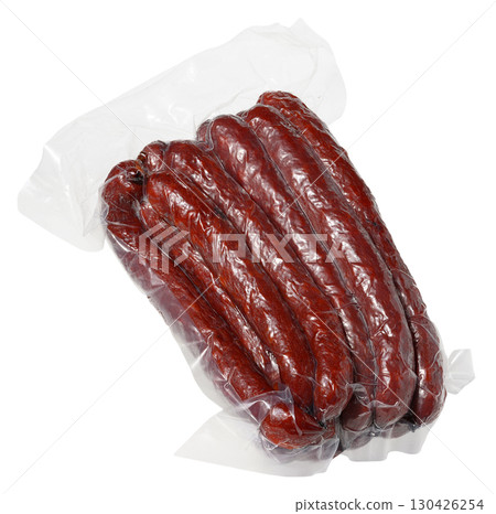 Set of several dry-cured sausages in vacuum packaging. Set of several dry-cured sausages in vacuum packaging. 130426254
