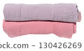 Stack of folded cotton towels in pastel shades on isolated background. 130426269