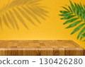 Empty wooden podium table with a pattern of small squares. 130426280