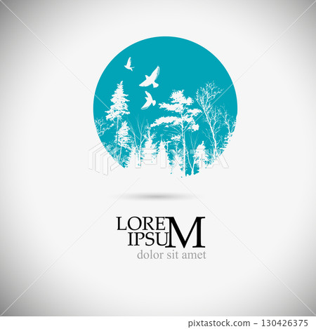 Abstract forest. Nature Silhouette of tree and birds. hand drawn. Not AI, Vector illustration Abstract forest. Nature Silhouette of tree and birds. hand drawn. Not AI, Vector illustration 130426375