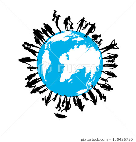Silhouettes of people around the globe. hand drawn. Not AI, Vector illustration Silhouettes of people around the globe. hand drawn. Not AI, Vector illustration 130426750