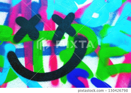Graffiti Smiley Face in Vibrant Neon Colors for Urban Y2K Aesthetic 130426798