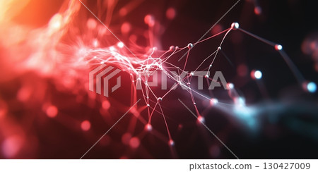 Abstract Neural Network Glowing in Red and Blue with Futuristic Digital Vibes 130427009