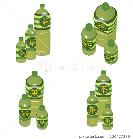 Illustration material of daily necessities: Plastic bottles, tea, large, medium and small combinations (1) Cut four-piece set 130427229