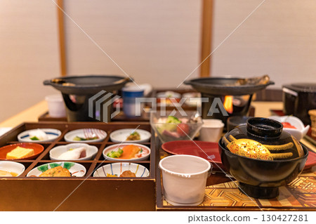 A luxurious breakfast scene at a luxury Japanese inn 130427281